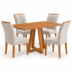 Mesa de Jantar Pilar 120x80cm Sem Vidro com 4 Cadeiras Marselha em Veludo Estofadas Kappesberg