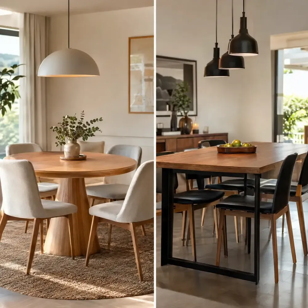 Mesa redonda ou quadrada: qual escolher? em salas de jantar decoradas