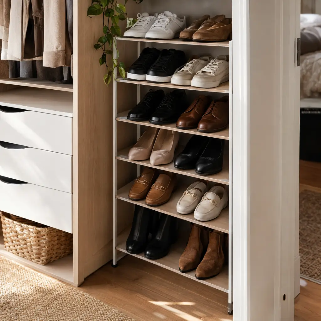 Organizar sapatos em pouco espaço: 10 ideias em prateleiras do guarda-roupa