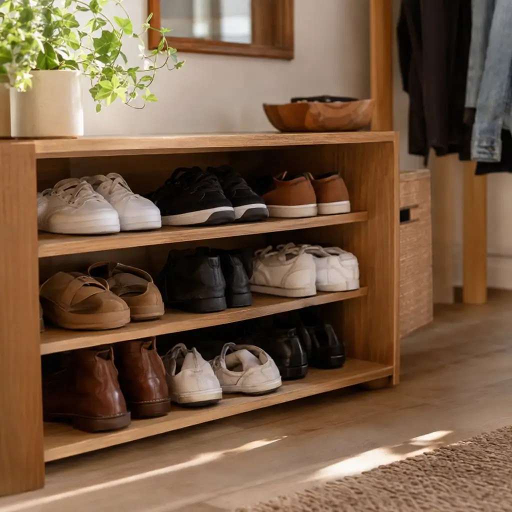 Organizar sapatos em pouco espaço: 10 ideias em sapateira de madeira