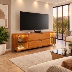 Rack Orion Para Tv Ate 70 Polegadas 2 Portas Em Vidro Reflecta Com Led E 2 Gavetas Jcm 72849