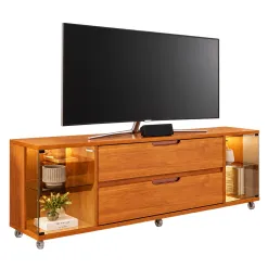 Rack Orion Para Tv Ate 70 Polegadas 2 Portas Em Vidro Reflecta Com Led E 2 Gavetas Jcm Cinamomo 39455