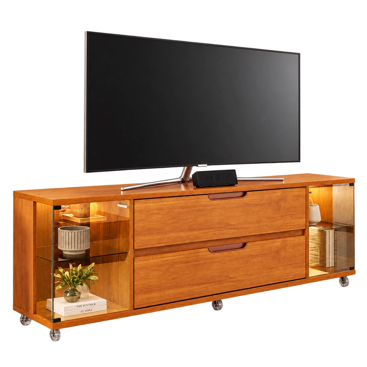 Rack Orion Para Tv Ate 70 Polegadas 2 Portas Em Vidro Reflecta Com Led E 2 Gavetas Jcm Cinamomo 39455