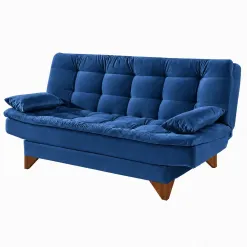 Sofa Cama Agatha Plus Casal 3 Lugares Com Encosto Reclinavel Aifos Azul 74793