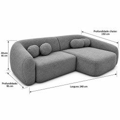 Sofa Chelles 3376 Com Chaise Em Linho 4 Lugares 240cm Gralha Azul 63471