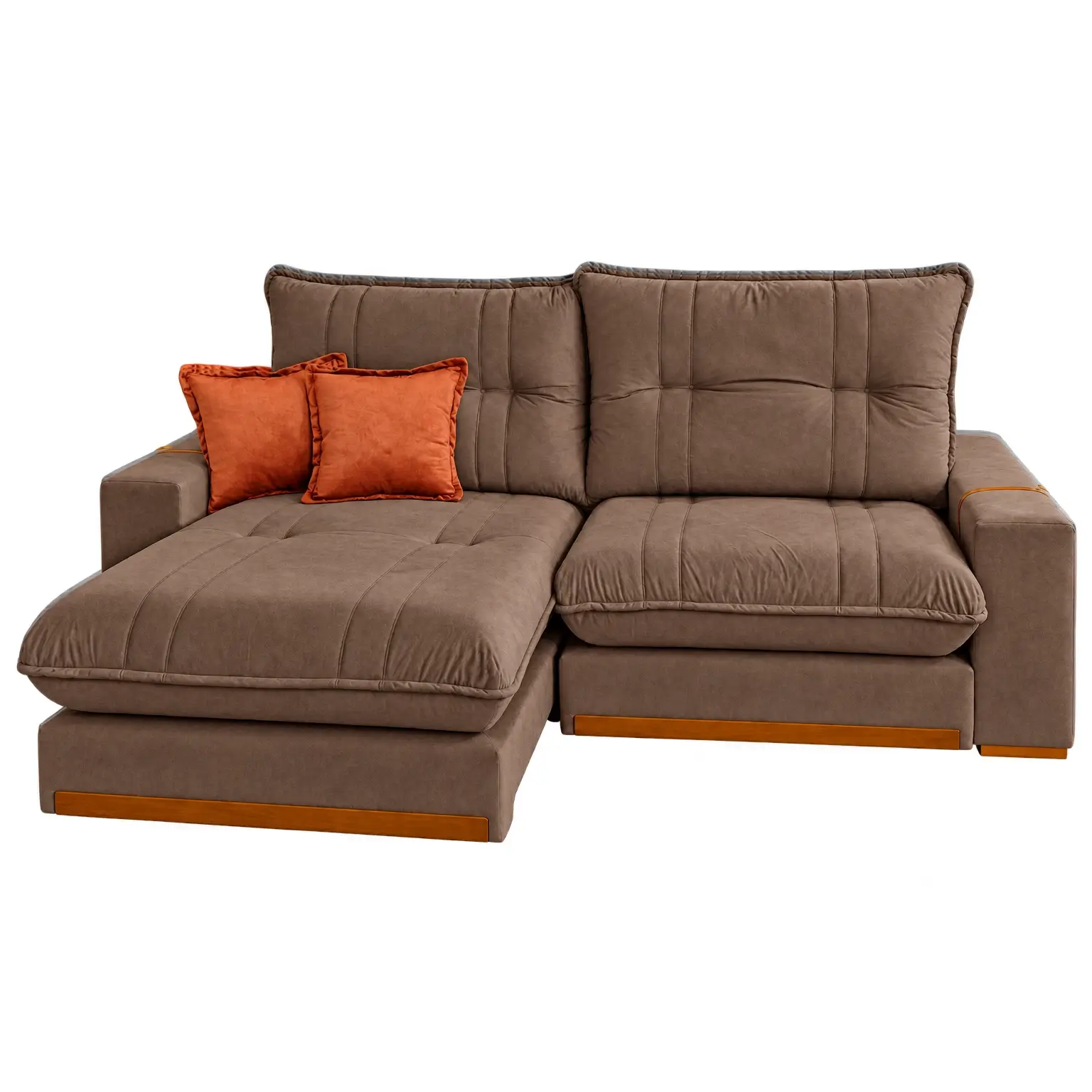 Sofa Estrela 290cm Em Veludo 4 Lugares Retratil E Reclinavel Uniao Marrom 39132