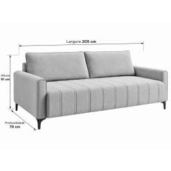 Sofa Living Lion Nero Em Linho 3 Lugares Com Almofadas Soltas 205cm Viero 84639