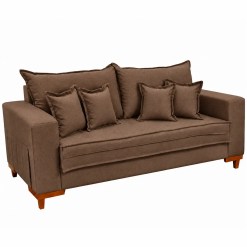 Sofa Living Portugal Em Linho Com 6 Almofadas Soltas 3 Lugares 200cm Boareto Marrom 41122