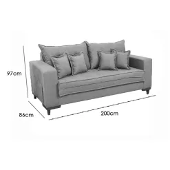 Sofa Living Portugal Em Veludo Com 6 Almofadas Soltas 3 Lugares 200cm Boareto 34305