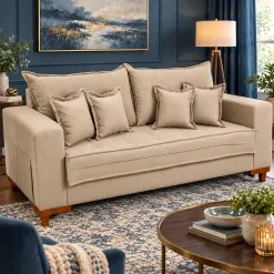 Sofa Living Portugal Em Veludo Com 6 Almofadas Soltas 3 Lugares 200cm Boareto 93083