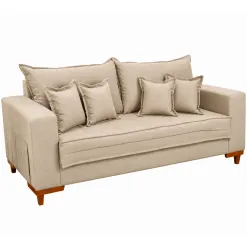 Sofa Living Portugal Em Veludo Com 6 Almofadas Soltas 3 Lugares 200cm Boareto Bege 79179