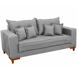 Sofa Living Portugal Em Veludo Com 6 Almofadas Soltas 3 Lugares 200cm Boareto Cinza 59582